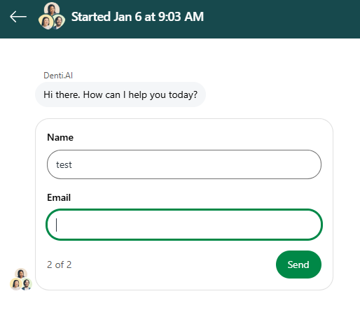 Add your name and email to start the chat