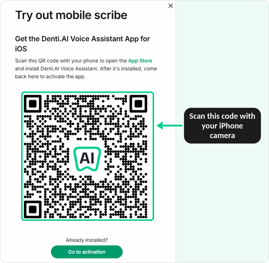 Try out mobile scribe window with App Store QR code
