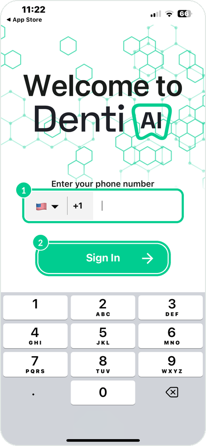 Sign-in screen with phone number field and Sign In button