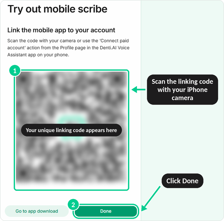 Linking code and Done button