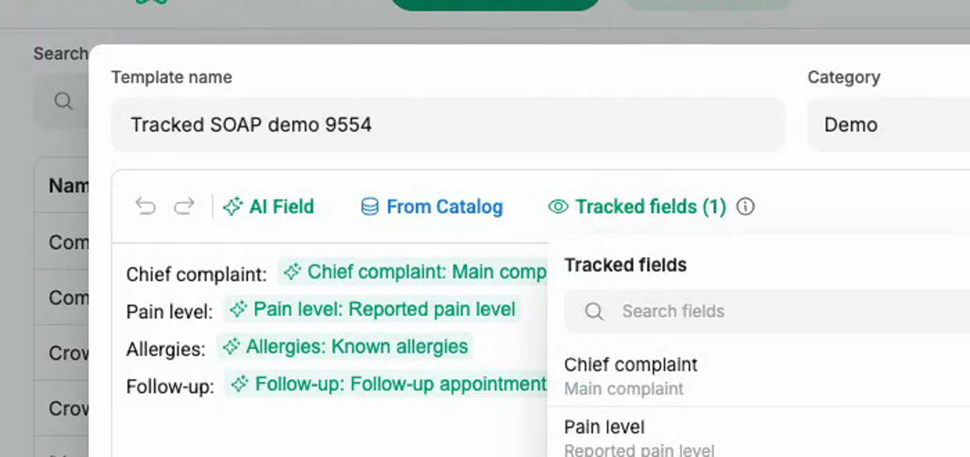 Tracked fields button showing one tracked field